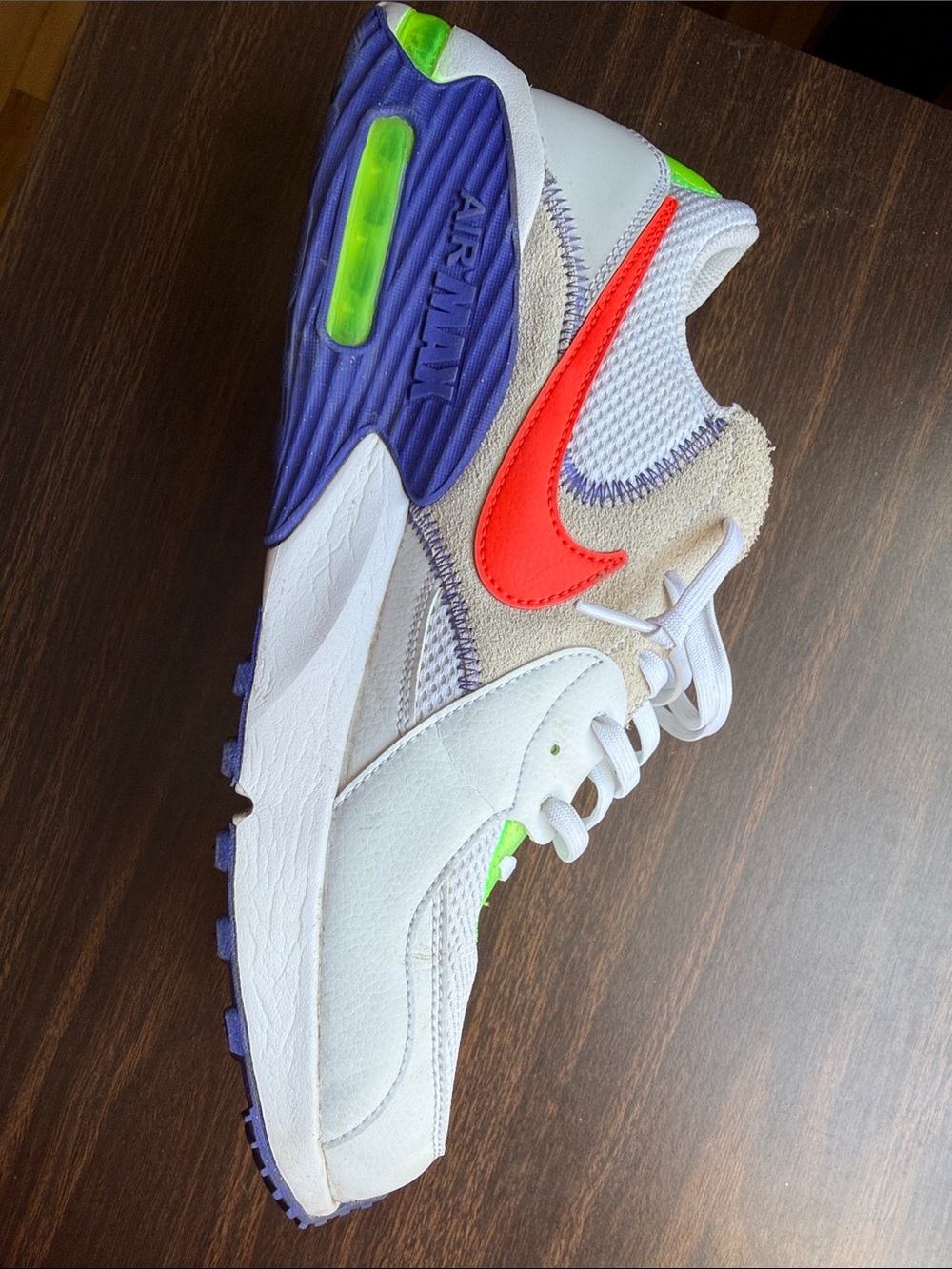 Nike Air Max Sneakers in White with Neon Green & Bright Orange Swoosh - Picture 1 of 6
